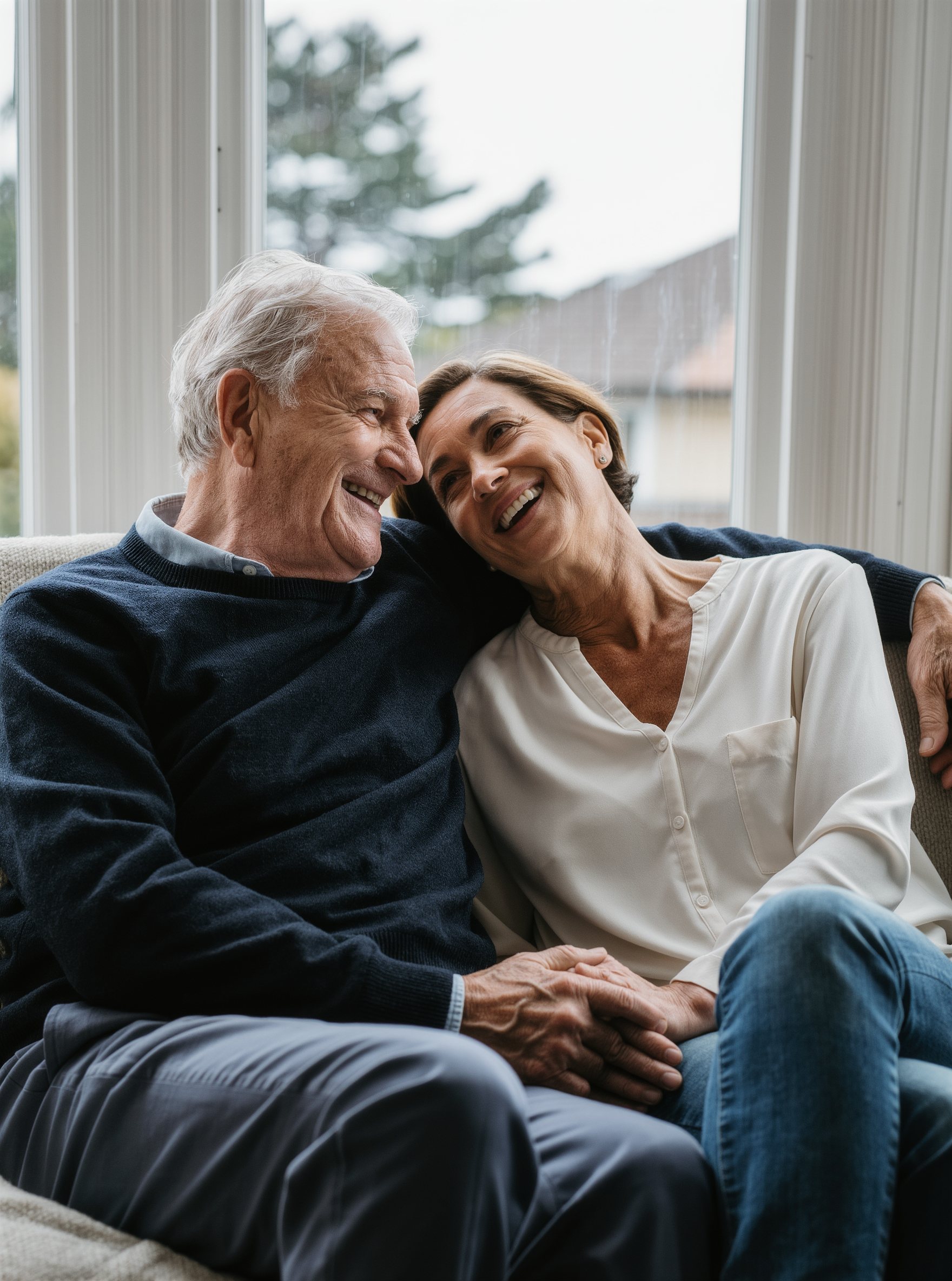 Older man and his daughter at home